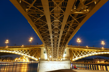 Margaret bridge at dusk in Budapest