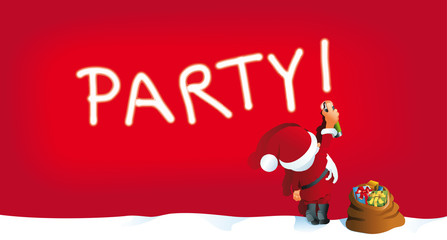 Santa Claus sprayt Party an rote Wand