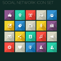 Modern social icons with long shadows