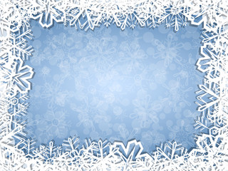 Snowflakes frame on frosty background