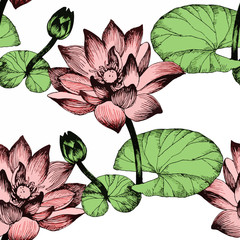 Seamless pattern with Lily flowers, watercolor illustration