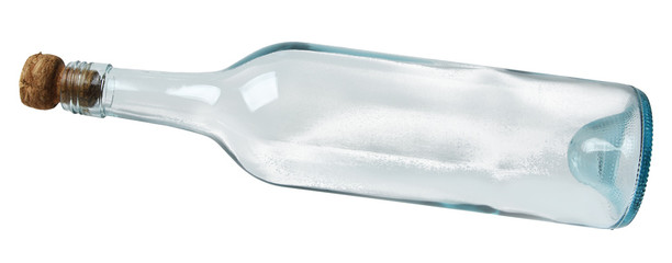 Empty glass bottle on white