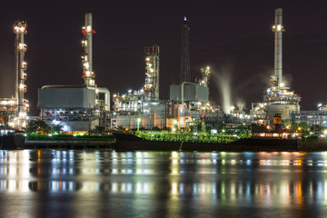 Tanker Oil refinery in Night time