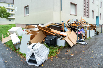 Big pile of old broken furniture