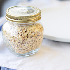 Mason jar filled with rolled oats