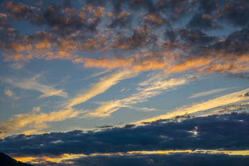 Beautiful sunset and dramatic clouds on the sky  - nobody