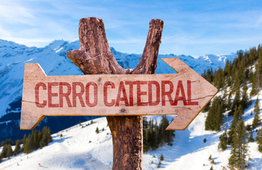 Cerro Catedral wooden sign with winter background