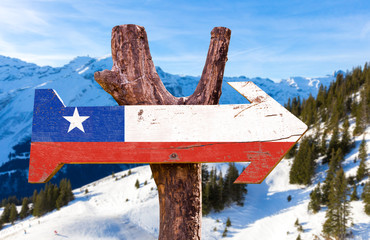 Chile Flag wooden sign with winter background