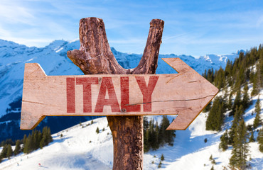 Italy wooden sign with winter background