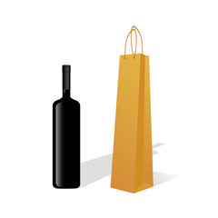 bottle of wine with paper bag vector