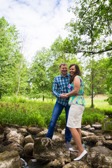 Lovers walk in the Park in summer