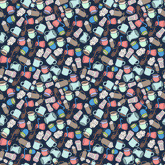 Seamless hand drawn doodle vintage coffee pattern.