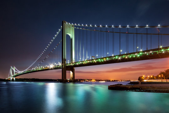 Fototapeta Verrazano-Narrows Bridge at dusk viewed from Brooklyn, New York City