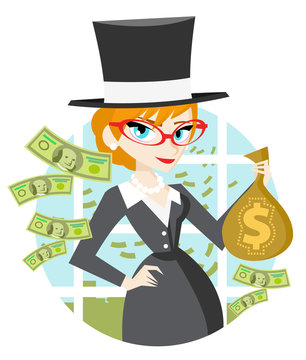mujer millonaria con su dinero