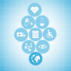 Medical healthcare icons on blue background. Modern medical technologies concept