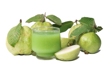 Guava juice and fresh Guava isolate on white background
