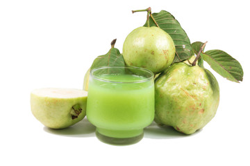Guava juice and fresh Guava isolate on white background

