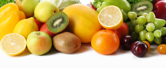 Fototapeta na wymiar Fresh vegetables and fruits isolated on white