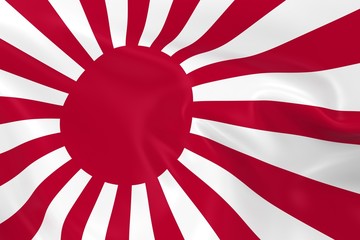 Waving Naval Flag of Japan - 3D Render of the Rising Sun Japanese Naval Flag with Silky Texture