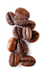 Brown coffee beans isolated on white