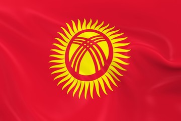 Waving Flag of Kyrgyzstan - 3D Render of the Kyrgyzstani Flag with Silky Texture