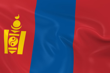 Naklejka premium Waving Flag of Mongolia - 3D Render of the Mongolian Flag with Silky Texture