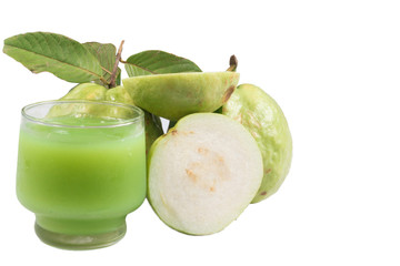 Guava juice and fresh Guava isolate on white background
