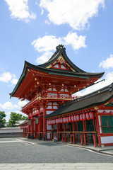 Fototapeta premium Fushimi Inari shrine decorated with hundreds of red lanterns for Gion festival in Kyoto, Japan.