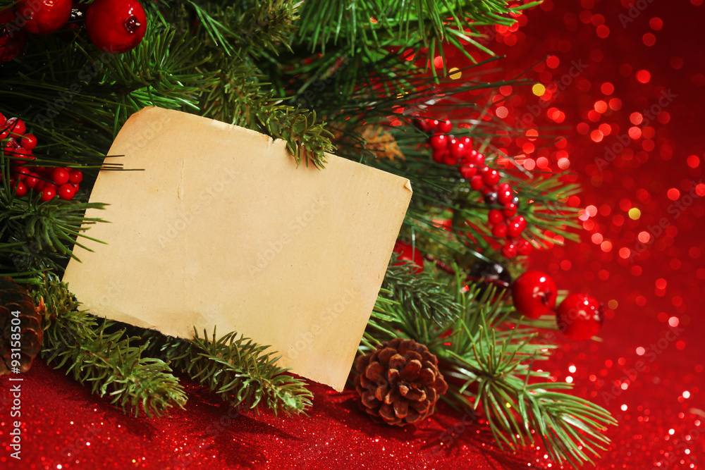 Canvas Prints christmas tree banches with blank note