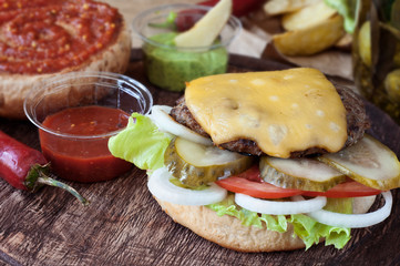 Toppings burger closeup