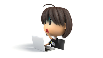 パソコンを使って青ざめる女性スタッフ