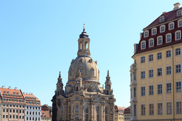 Fototapeta na wymiar Church Dresden Frauenkirche at Neumarkt, Germany