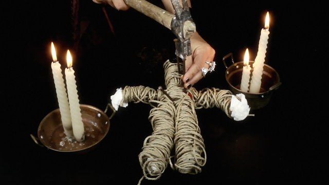 Voodoo doll candles hammer nails heart full