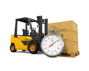 Forklift Truck with Boxes and Stopwatch