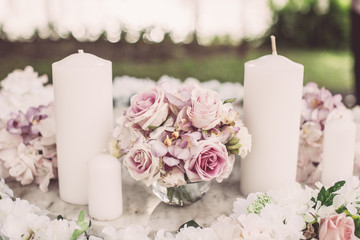 Vintage tone of Table set for an event party or wedding receptio