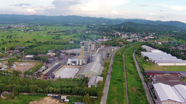 aerial view of Industrial Estate northern with railway transport thailand 