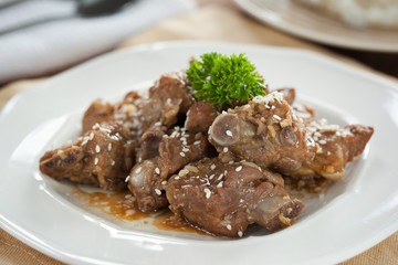 fried pork rib with seasame in thai food