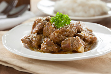 fried pork rib with seasame in thai food