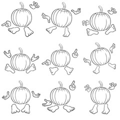 Outlines of funny pumpkins view from the back