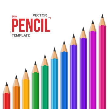 Photorealistic Vector Colorful Graphite Office Pencil Isolated o