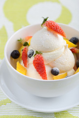 Pavlova dessert with mango berry strawberry
