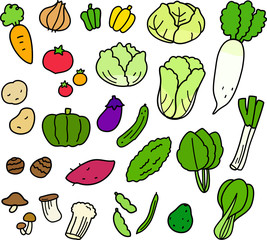 カラフルな野菜（線画）