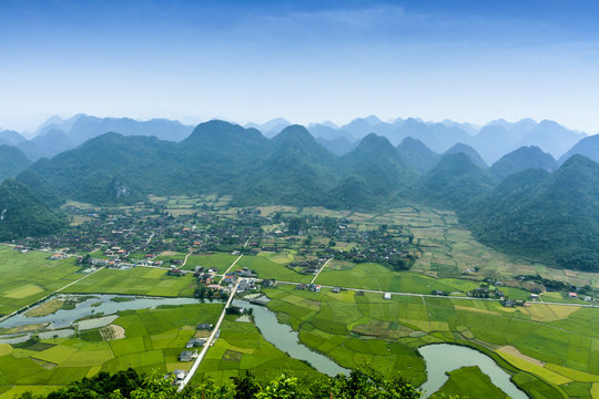 Colorful rice field in valley in Bac Son, Lang Son, Vietnam