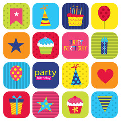 Birthday sticker set with icon vector Illustration. EPS 10 & HI-RES JPG Included 