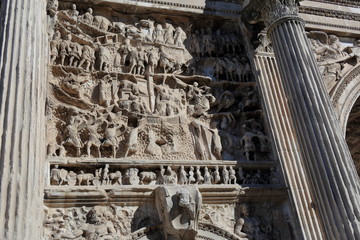 Bas relief of the Septimius Severus Arch in Rome, Italy