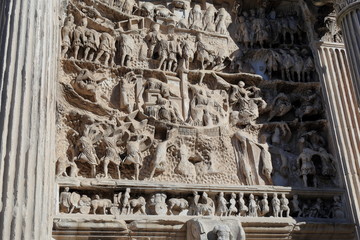Bas relief of the Septimius Severus Arch in Rome, Italy