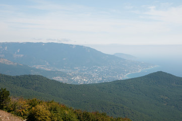 Landscape view of southern part of Crimea in the morning haze