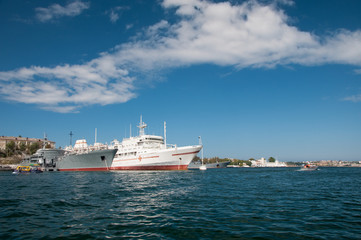 Fototapeta na wymiar Anchored navy ships, southern bay of Sevastopol, Crimea