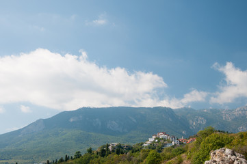 Gurzuf village and crimean mountains in the background, Crimea