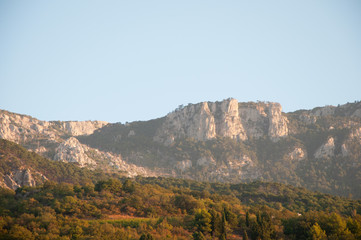 Fototapeta na wymiar Crimean mountain ridge in the morning light, south of Crimea